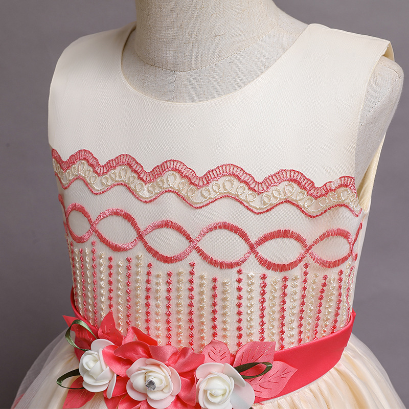 New Satin Princess Dress middle and large children's dress host piano group performance dress banquet evening dress