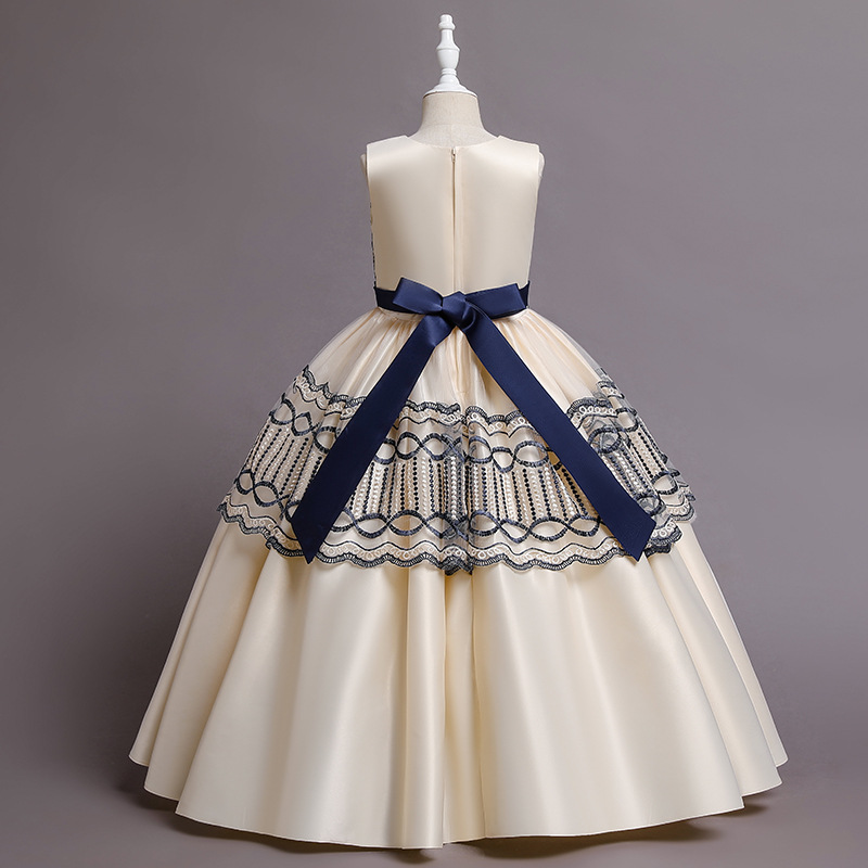 New Satin Princess Dress middle and large children's dress host piano group performance dress banquet evening dress