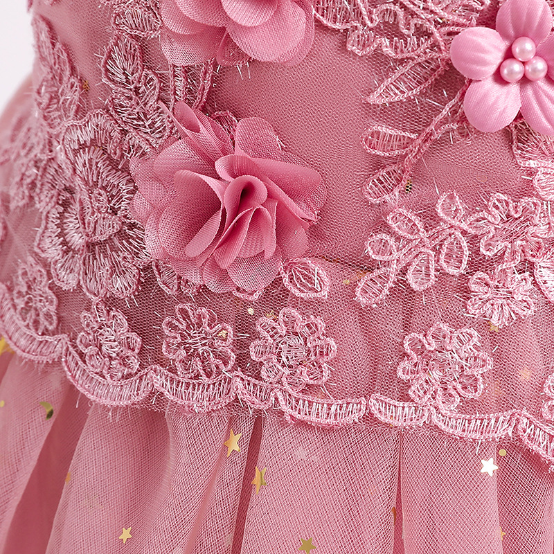 Girls Princess Dress pearl flower decoration host performance wedding dress flower children bright film dress party long dress