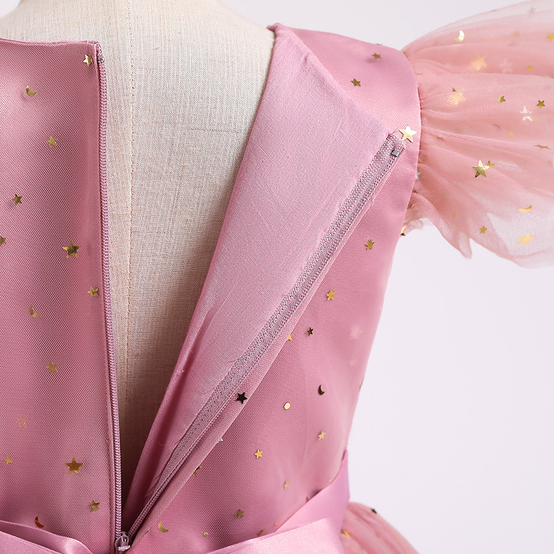 Girls Princess Dress pearl flower decoration host performance wedding dress flower children bright film dress party long dress