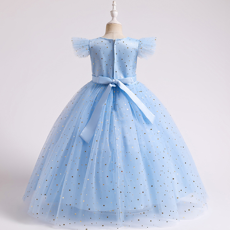 Girls Princess Dress pearl flower decoration host performance wedding dress flower children bright film dress party long dress