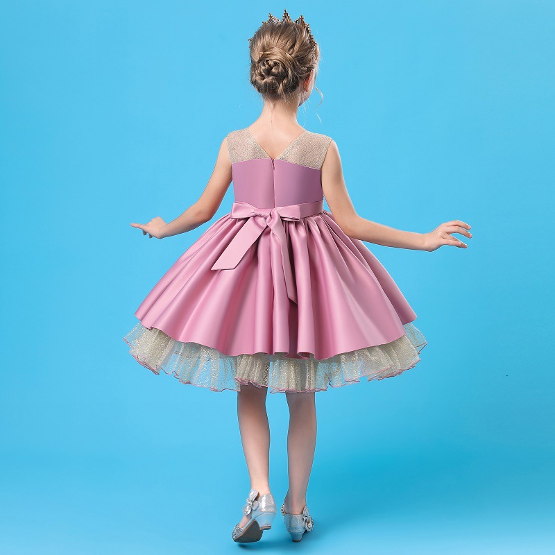 Girls' beaded dress gold mesh puffy sweet beauty girls' Princess Dress host party dress