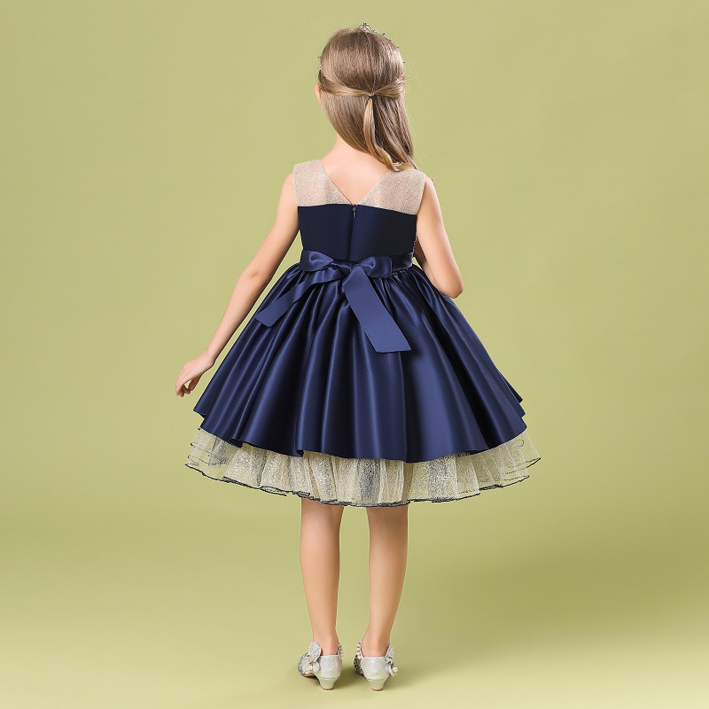 Girls' beaded dress gold mesh puffy sweet beauty girls' Princess Dress host party dress