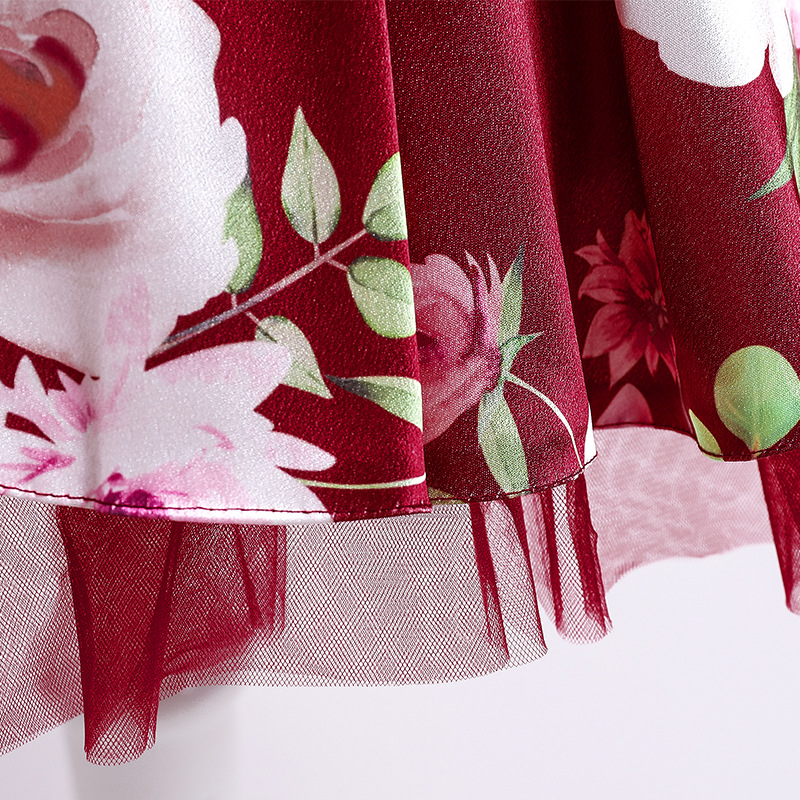 New girls' dress printed screen bow, fluffy princess dress, birthday piano performance dress