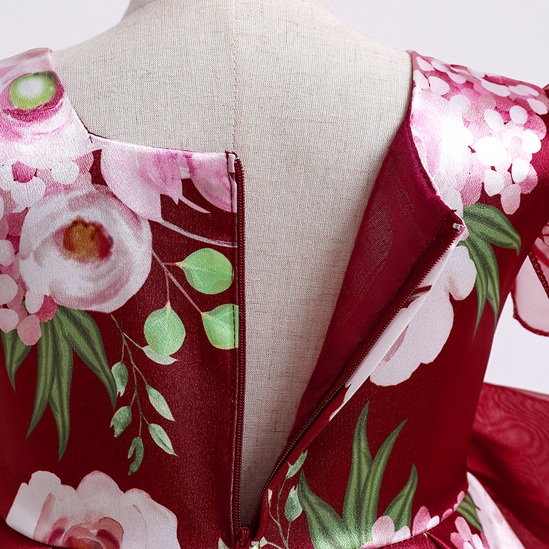 New girls' dress printed screen bow, fluffy princess dress, birthday piano performance dress