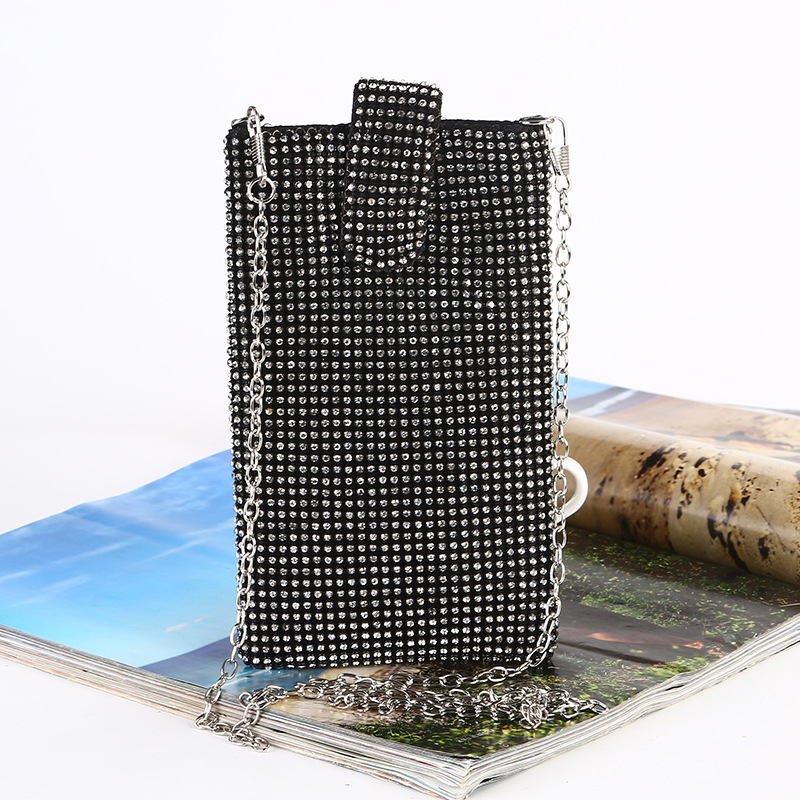 New diamond inlaid mobile phone bag women's chain messenger single shoulder small bag Rhinestone evening bag vertical party bag