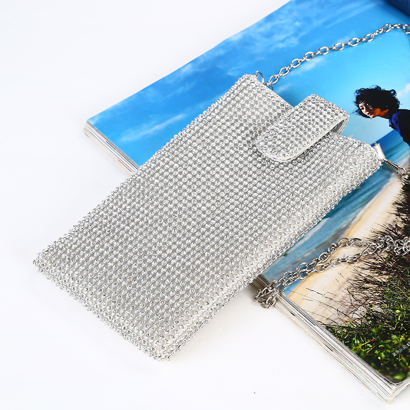 New diamond inlaid mobile phone bag women's chain messenger single shoulder small bag Rhinestone evening bag vertical party bag