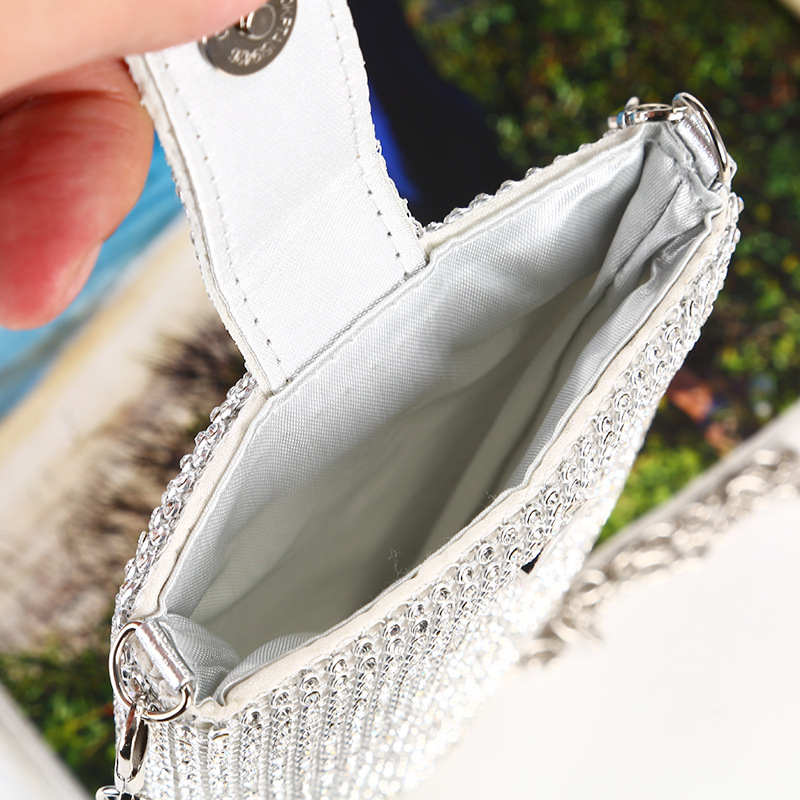 New diamond inlaid mobile phone bag women's chain messenger single shoulder small bag Rhinestone evening bag vertical party bag