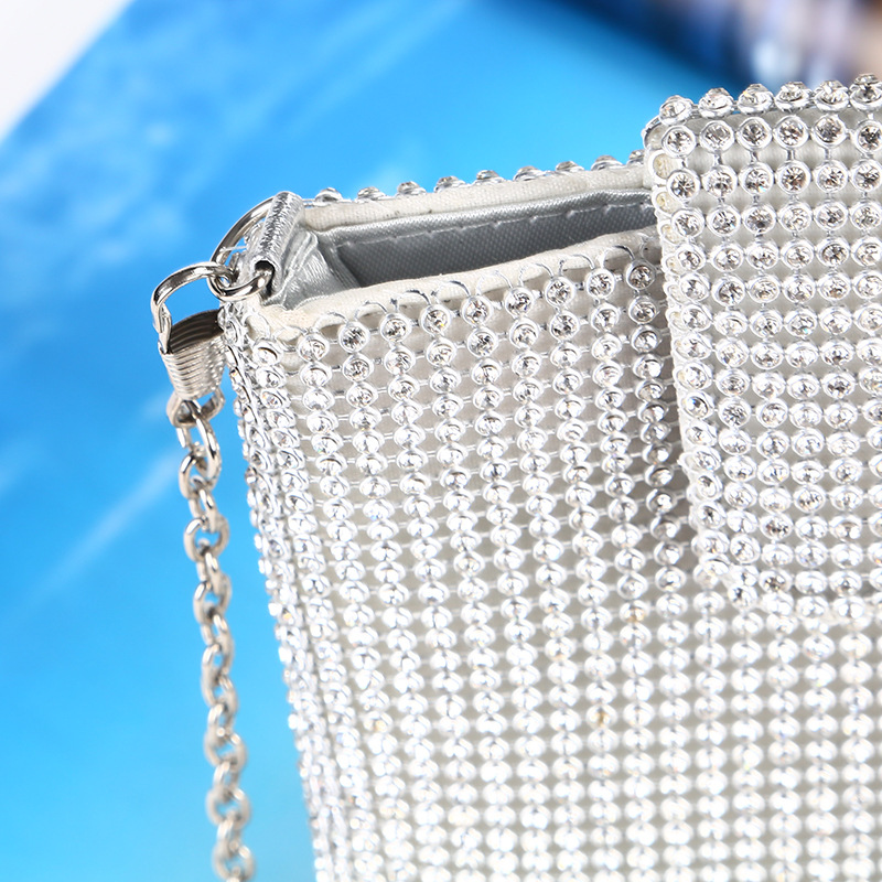 New diamond inlaid mobile phone bag women's chain messenger single shoulder small bag Rhinestone evening bag vertical party bag