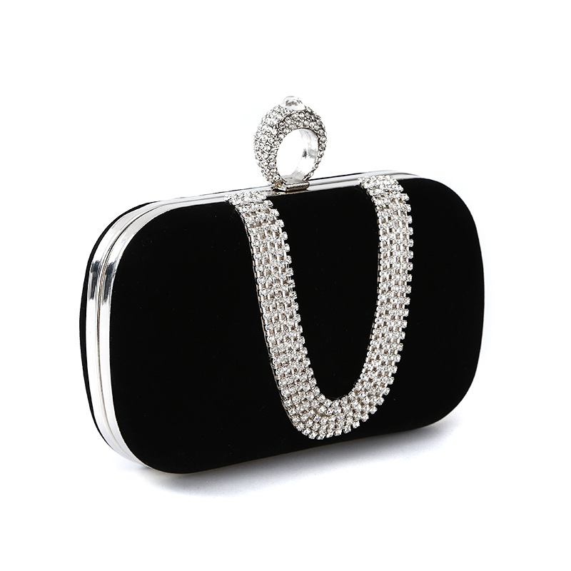 Dinner Bag U-shaped diamond inlaid pure manual banquet Hand Bag Makeup dress bride bag
