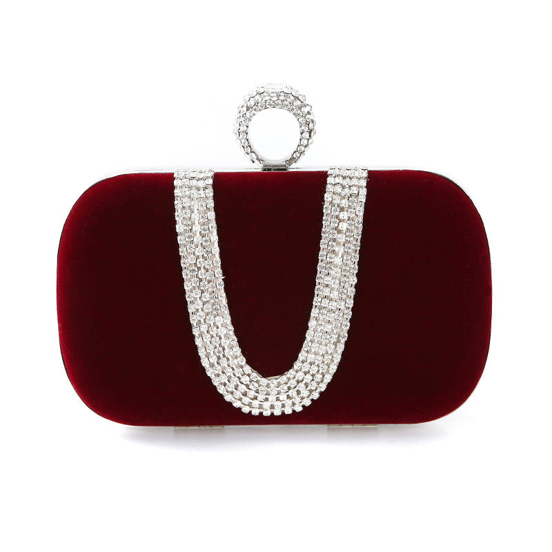 Dinner Bag U-shaped diamond inlaid pure manual banquet Hand Bag Makeup dress bride bag