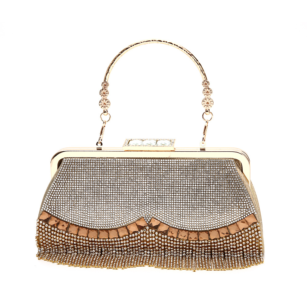 2022 New Dinner Bag Rhinestone tassel bag fashion diamond inlaid handbag European and American horizontal square handbag