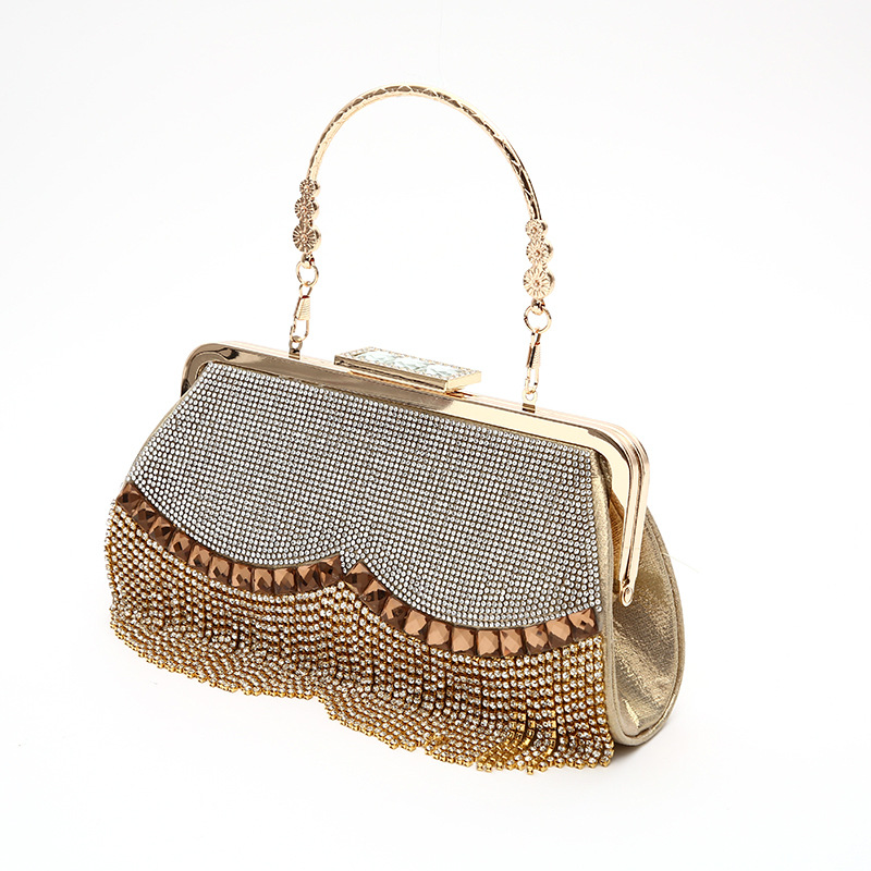 2022 New Dinner Bag Rhinestone tassel bag fashion diamond inlaid handbag European and American horizontal square handbag