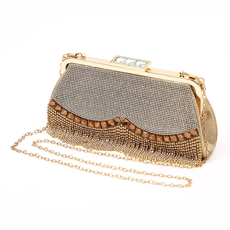 2022 New Dinner Bag Rhinestone tassel bag fashion diamond inlaid handbag European and American horizontal square handbag