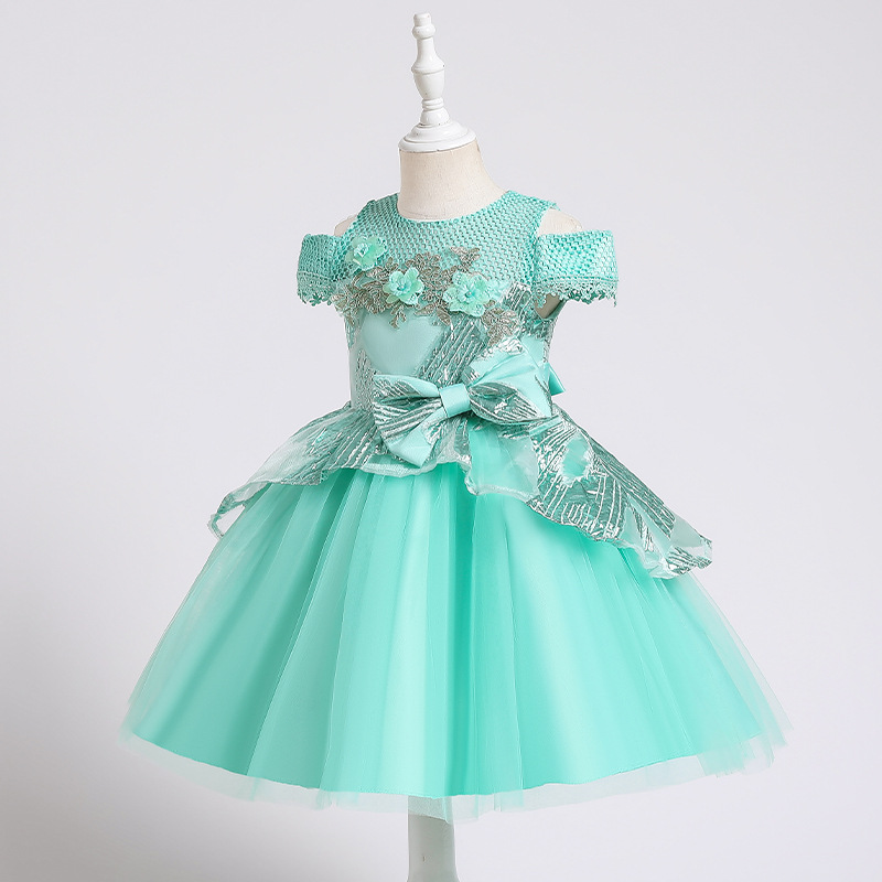 Girls dress princess dress one shoulder wedding dress flower girl Princess Dress host fluffy dress dance performance dress