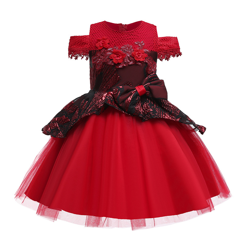 Girls dress princess dress one shoulder wedding dress flower girl Princess Dress host fluffy dress dance performance dress