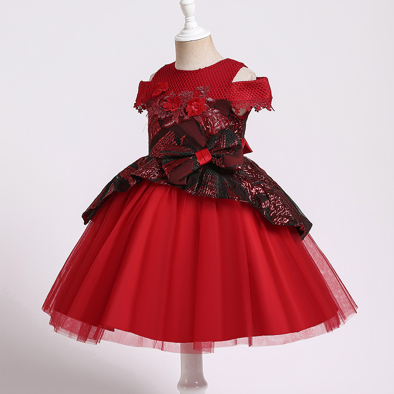 Girls dress princess dress one shoulder wedding dress flower girl Princess Dress host fluffy dress dance performance dress