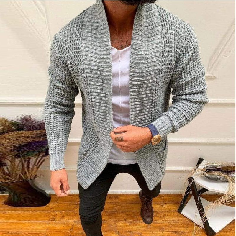 2022 Autumn new European and American men's cardigan sweater fashion stripe casual knitted jacket