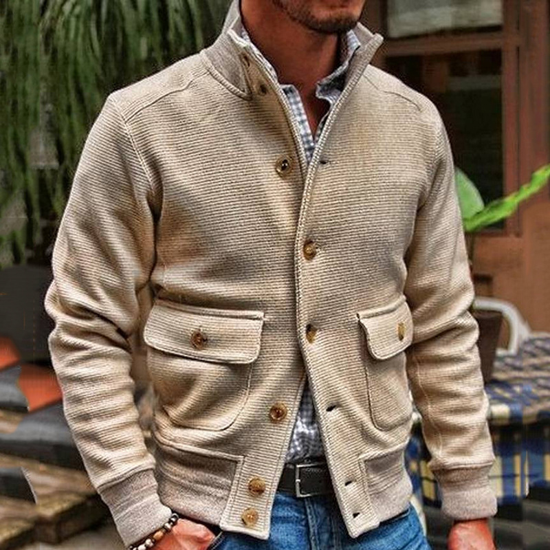 Men's Korean stand collar solid color casual jacket coat