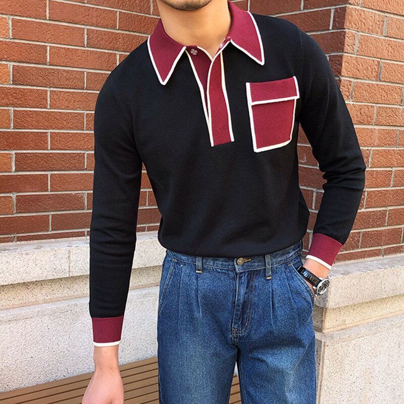 2022 Autumn new men's long sleeve shirt splicing casual men's shirt polo shirt fashion men's shirt