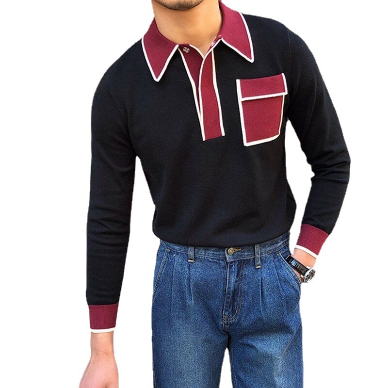 2022 Autumn new men's long sleeve shirt splicing casual men's shirt polo shirt fashion men's shirt