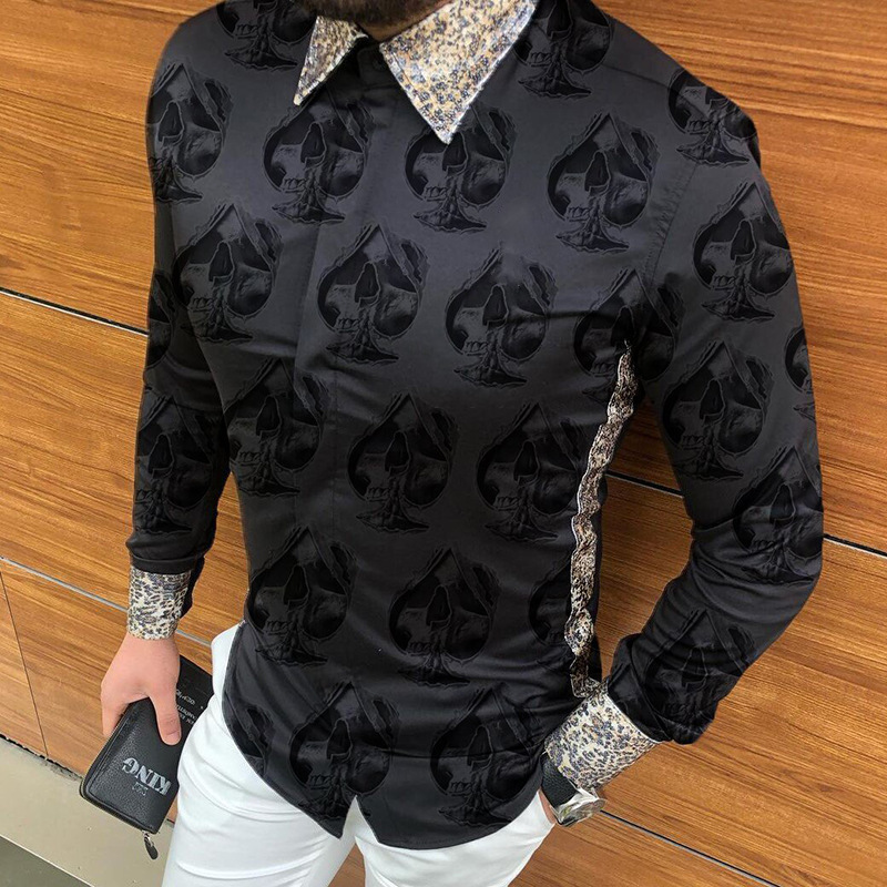 Fall New Amazon men's cardigan printed long sleeve slim fit men's shirt