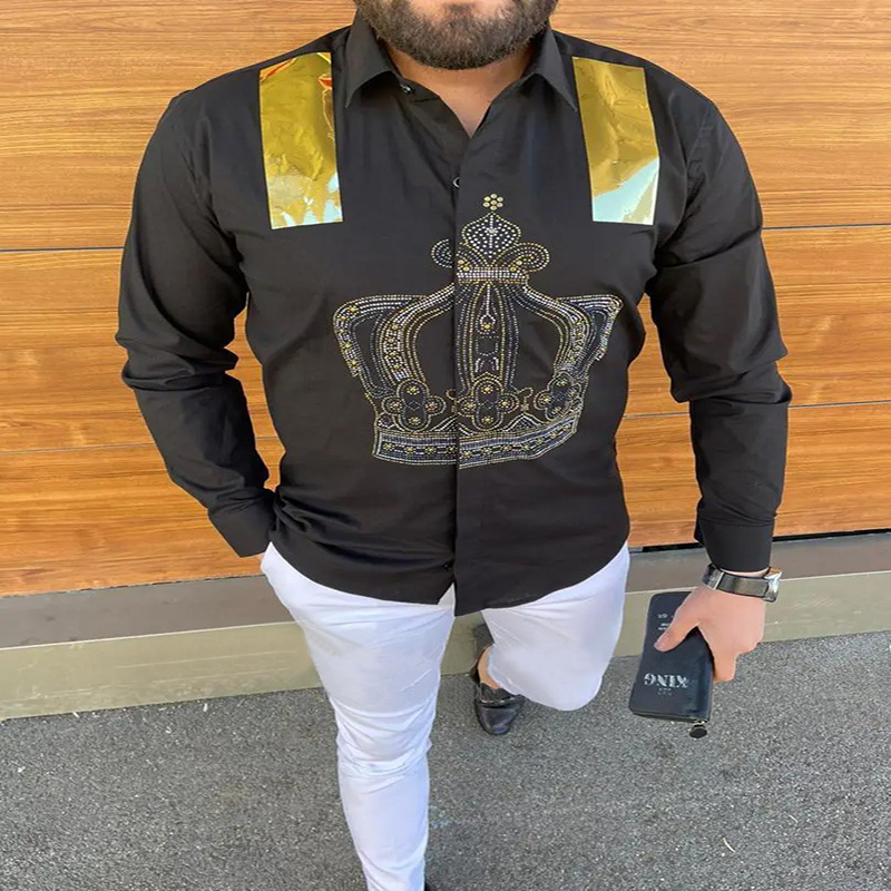 Fall New Amazon men's cardigan printed long sleeve slim fit men's shirt