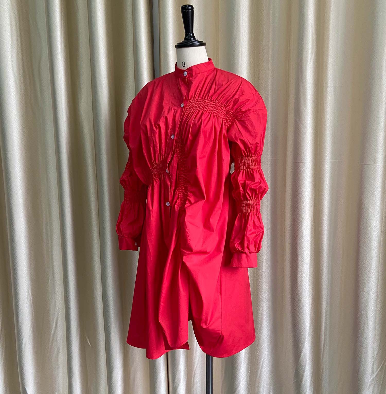 Autumn European and American women's independent station Amazon sexy cotton pleated loose large dress