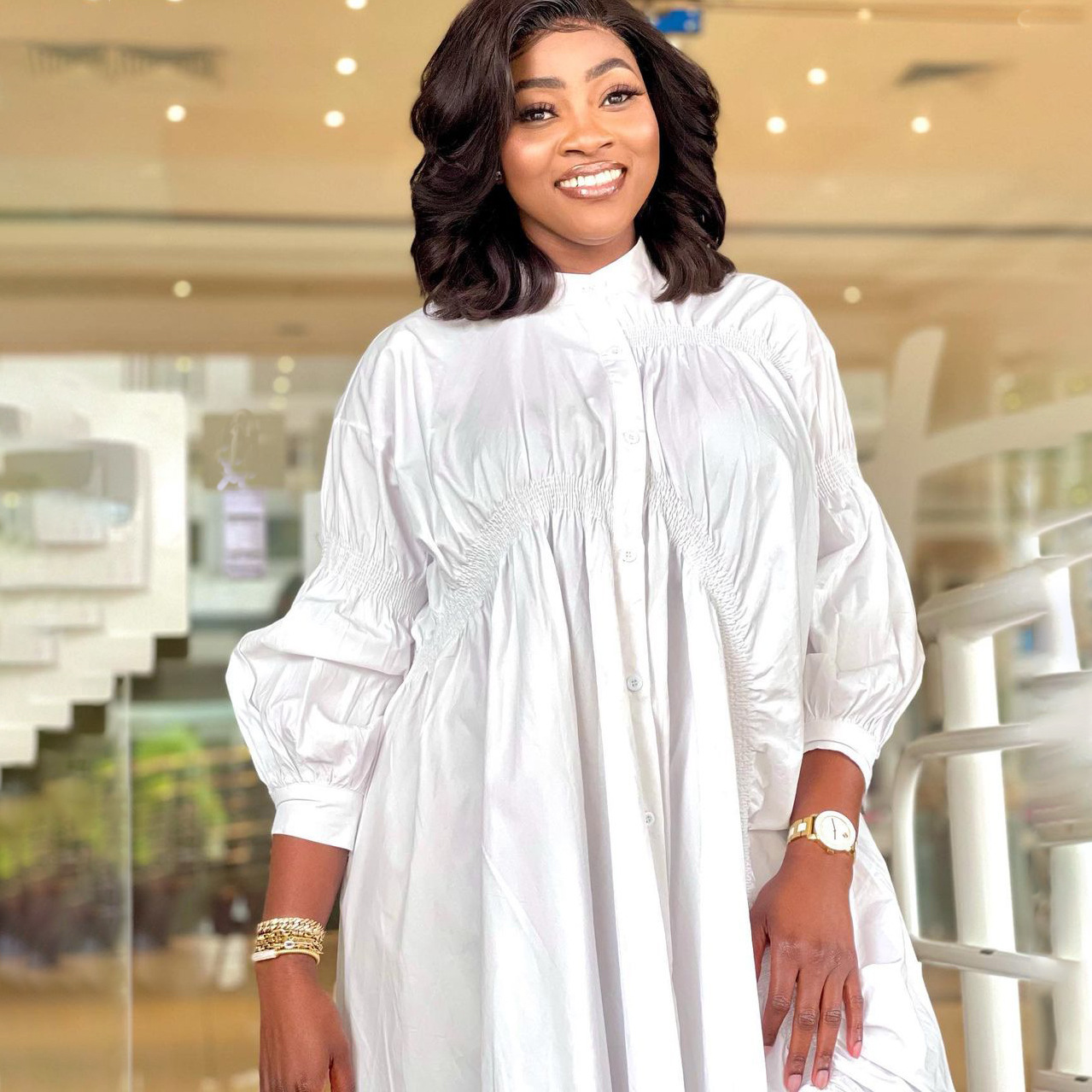 Autumn European and American women's independent station Amazon sexy cotton pleated loose large dress