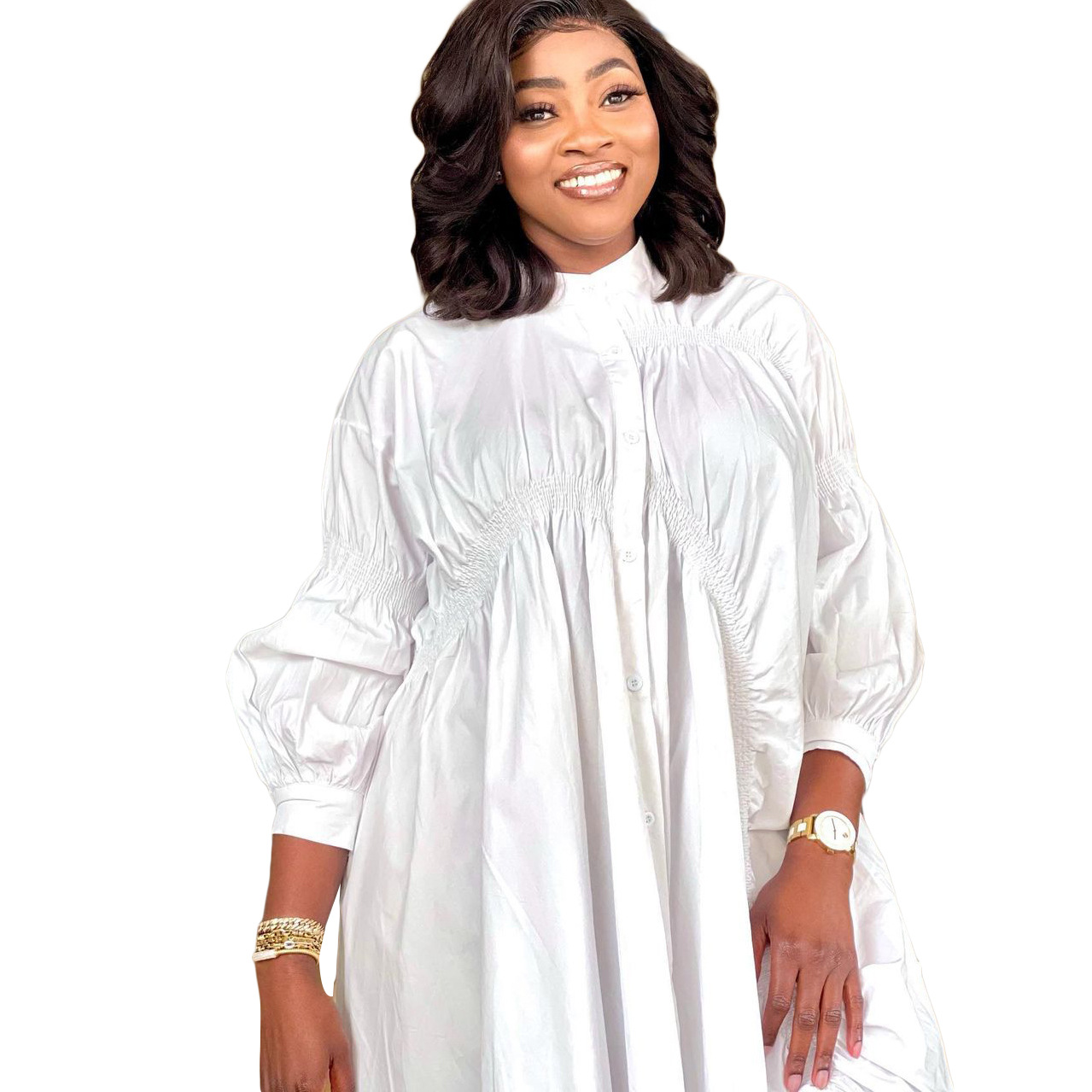 Autumn European and American women's independent station Amazon sexy cotton pleated loose large dress