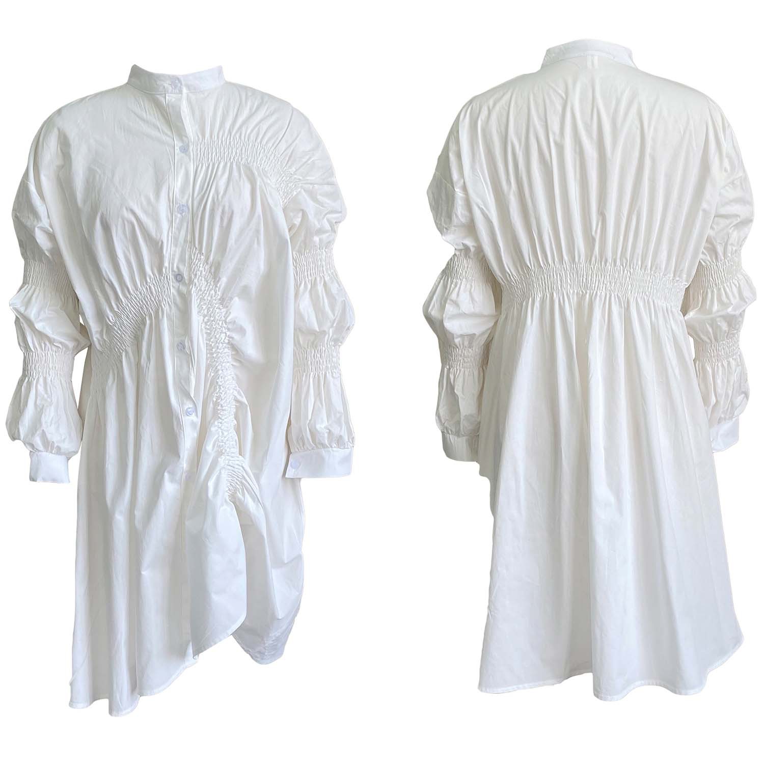 Autumn European and American women's independent station Amazon sexy cotton pleated loose large dress