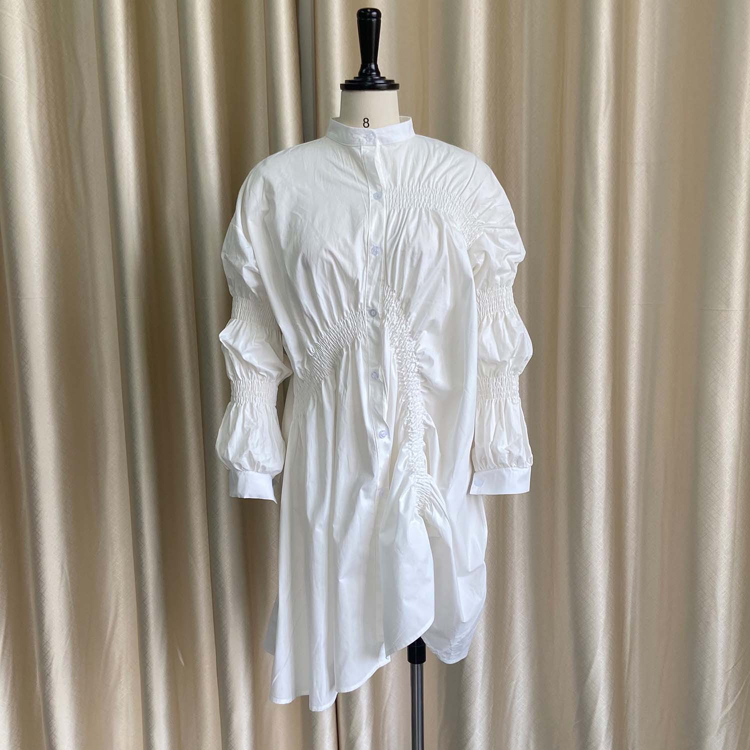 Autumn European and American women's independent station Amazon sexy cotton pleated loose large dress