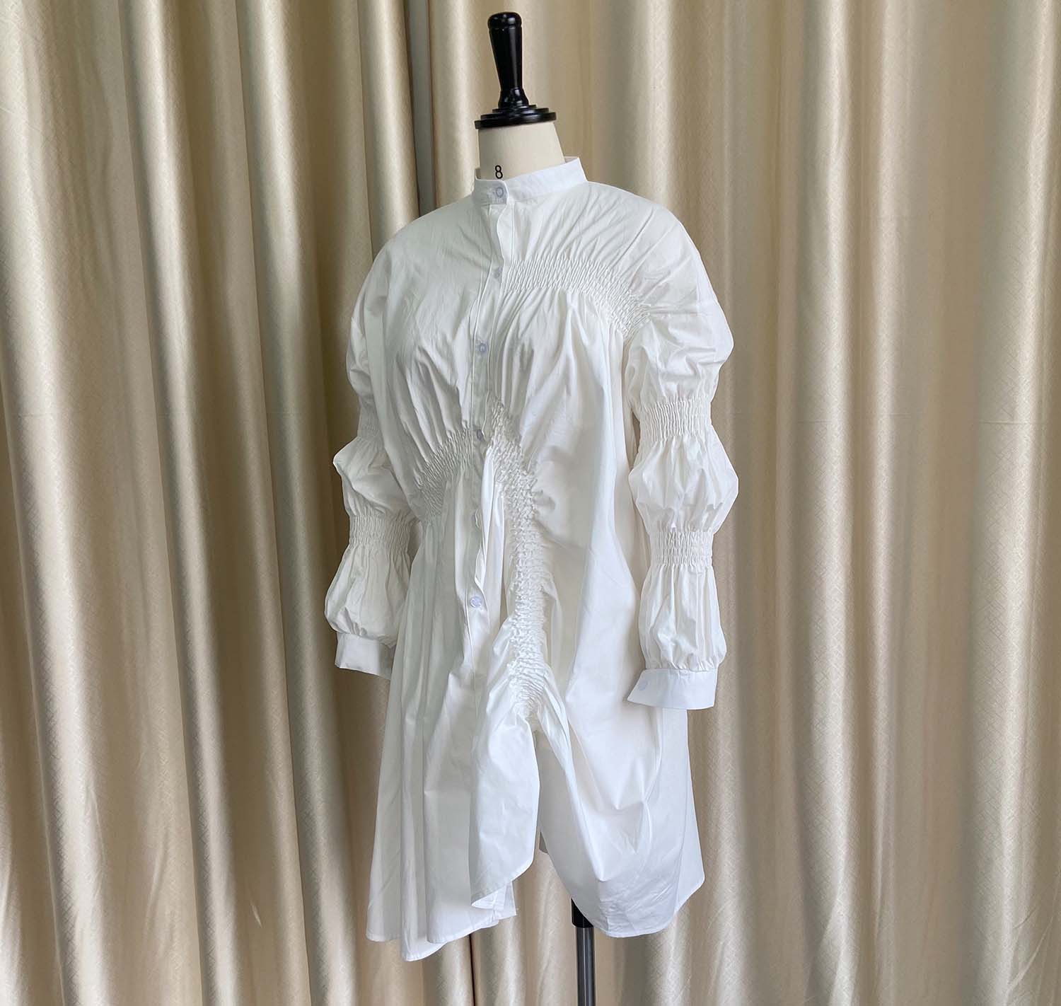 Autumn European and American women's independent station Amazon sexy cotton pleated loose large dress