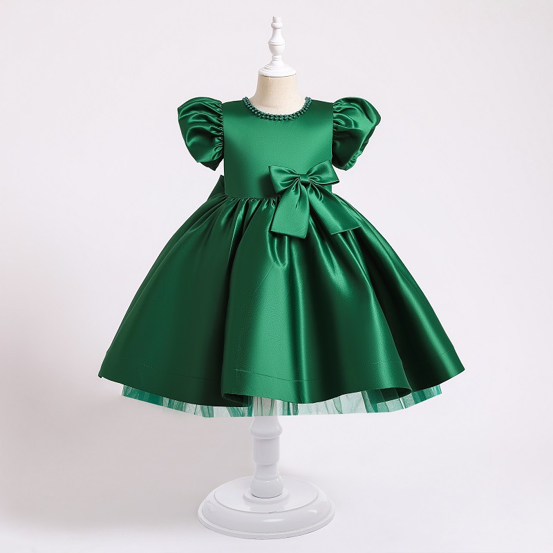 Children's dress princess dress girl big bow Satin little girl Flower Girl Wedding Dress host piano performance dress