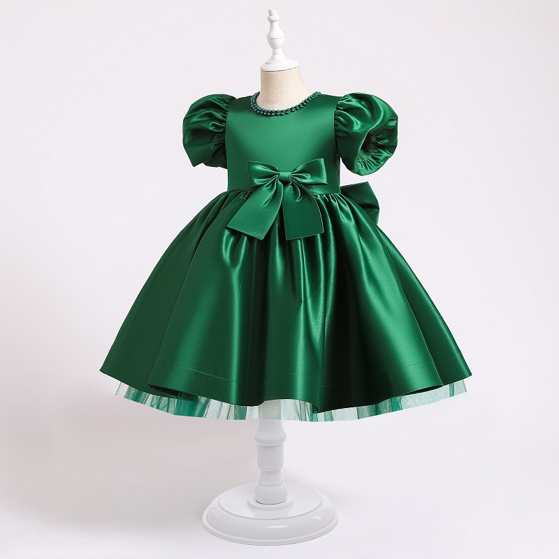 Children's dress princess dress girl big bow Satin little girl Flower Girl Wedding Dress host piano performance dress