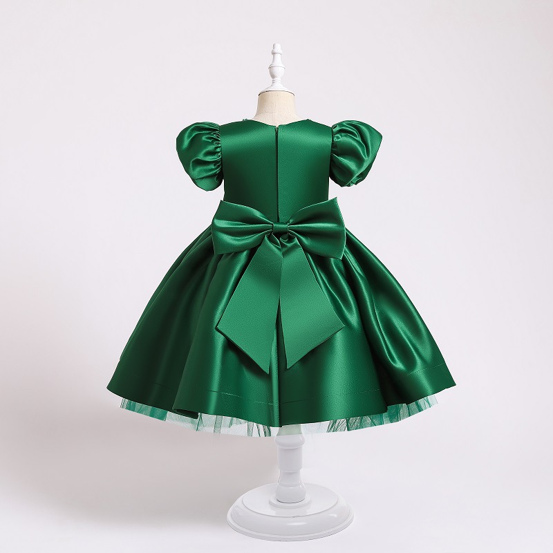 Children's dress princess dress girl big bow Satin little girl Flower Girl Wedding Dress host piano performance dress