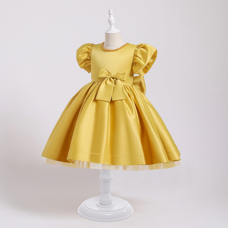 Children's dress princess dress girl big bow Satin little girl Flower Girl Wedding Dress host piano performance dress