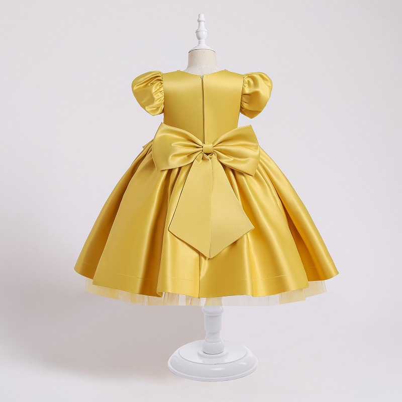 Children's dress princess dress girl big bow Satin little girl Flower Girl Wedding Dress host piano performance dress