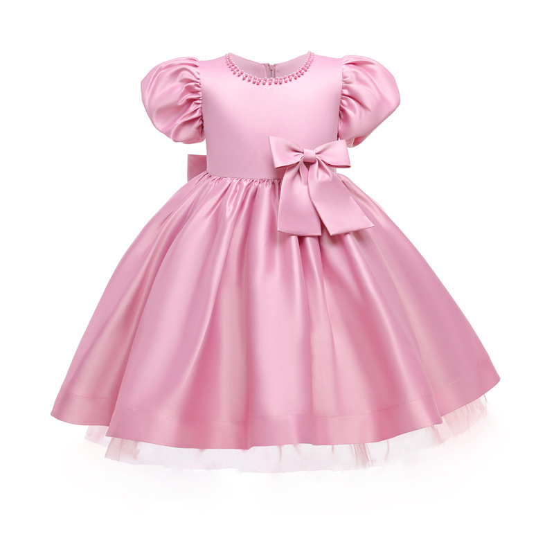 Children's dress princess dress girl big bow Satin little girl Flower Girl Wedding Dress host piano performance dress