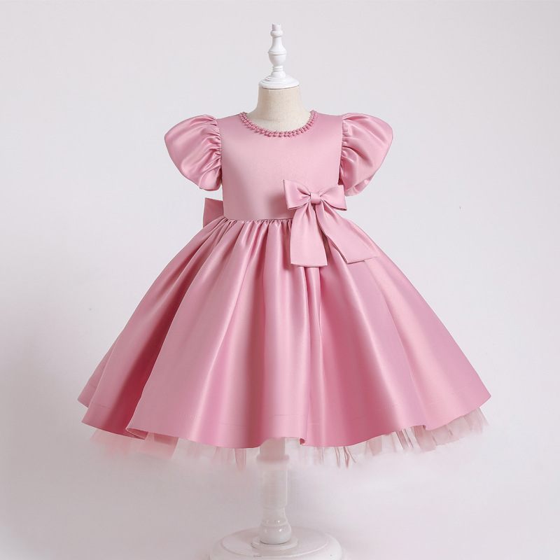 Children's dress princess dress girl big bow Satin little girl Flower Girl Wedding Dress host piano performance dress