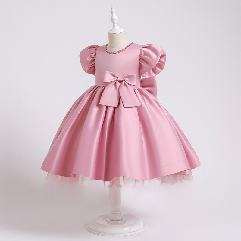 Children's dress princess dress girl big bow Satin little girl Flower Girl Wedding Dress host piano performance dress