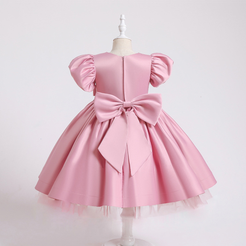 Children's dress princess dress girl big bow Satin little girl Flower Girl Wedding Dress host piano performance dress