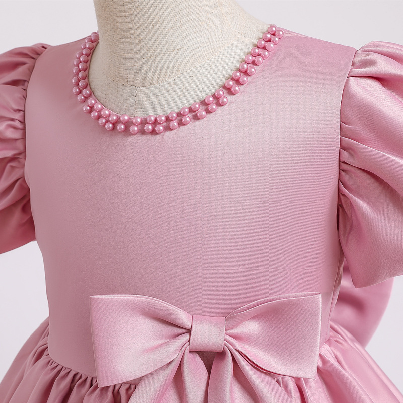 Children's dress princess dress girl big bow Satin little girl Flower Girl Wedding Dress host piano performance dress