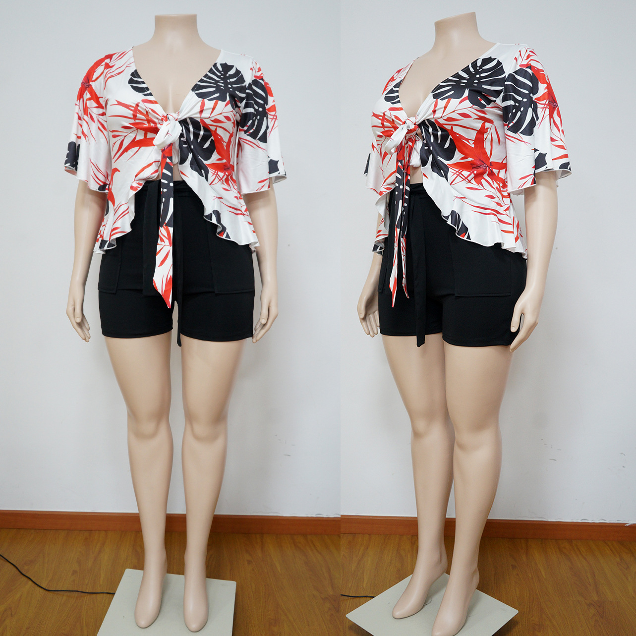 2022 Spring and autumn large two piece printed casual T-shirt and Shorts Set suit