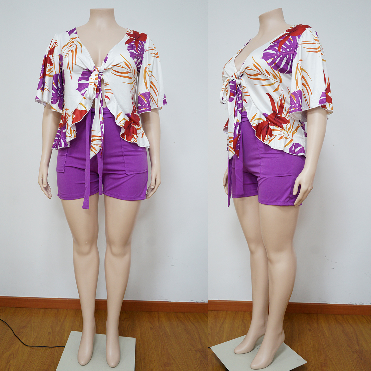 2022 Spring and autumn large two piece printed casual T-shirt and Shorts Set suit