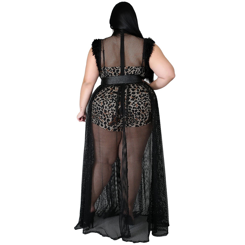 Women's temperament perspective sexy mesh long skirt large dress two-piece suit dress