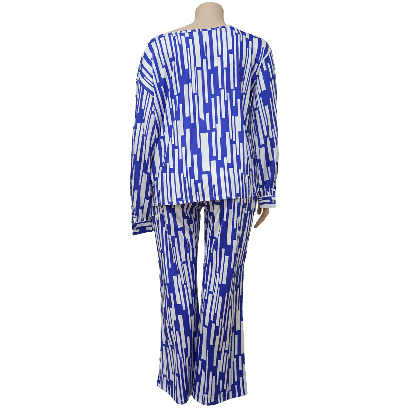 100kg Large women's striped print outfit long sleeve shoulder loose fashion casual suit
