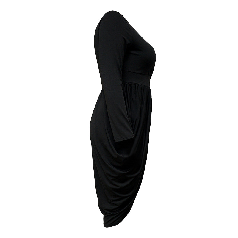 Autumn women's sexy deep V fashion pleated skirt elegant nightclub fat female dress
