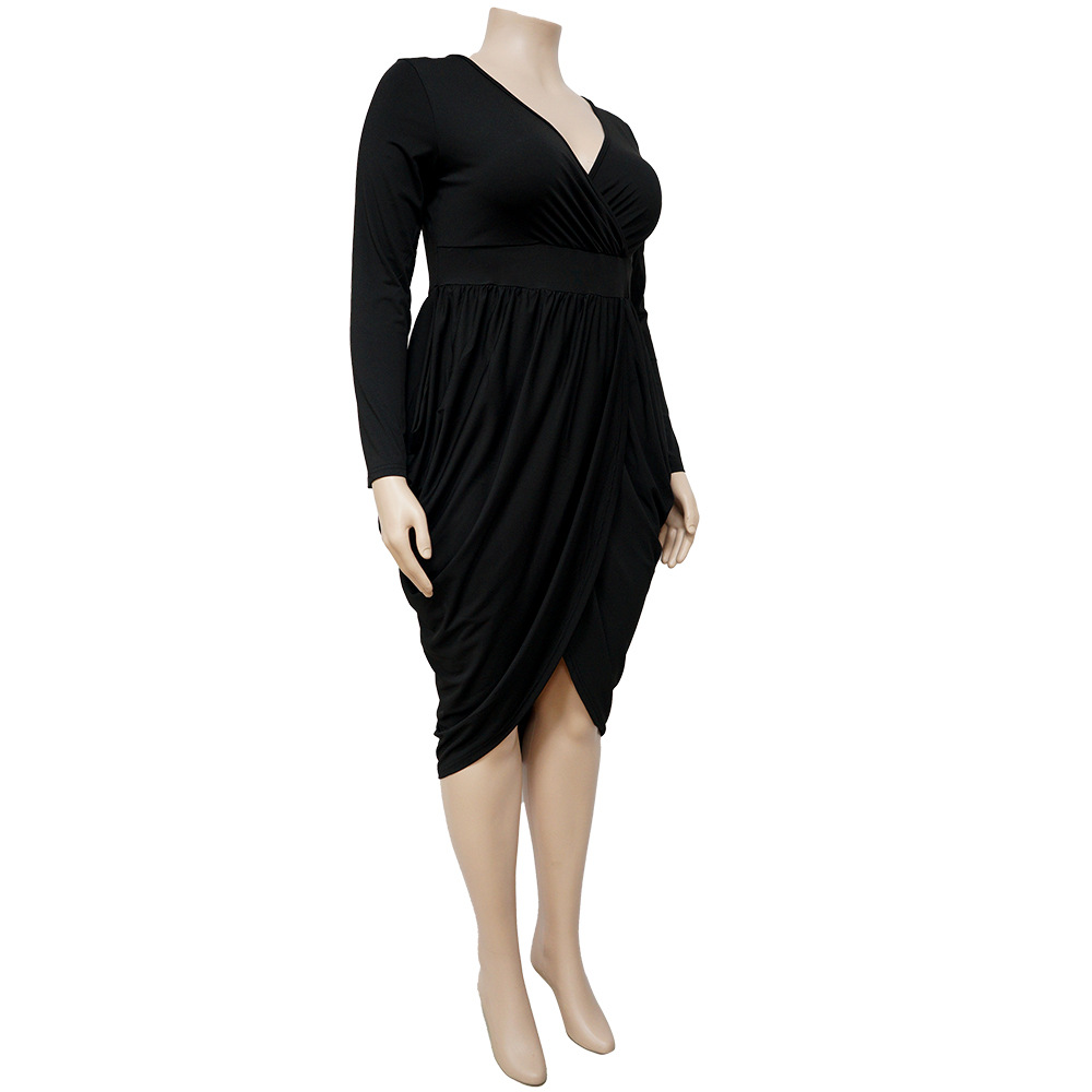 Autumn women's sexy deep V fashion pleated skirt elegant nightclub fat female dress