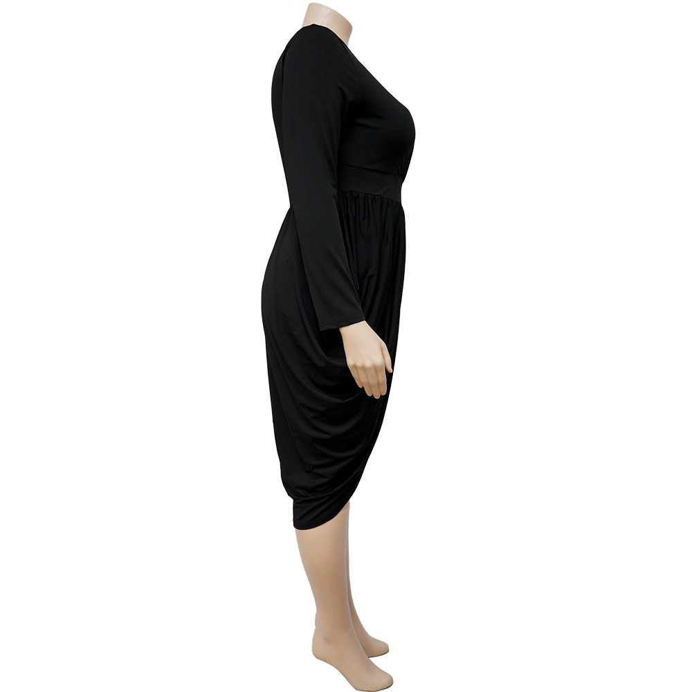 Autumn women's sexy deep V fashion pleated skirt elegant nightclub fat female dress